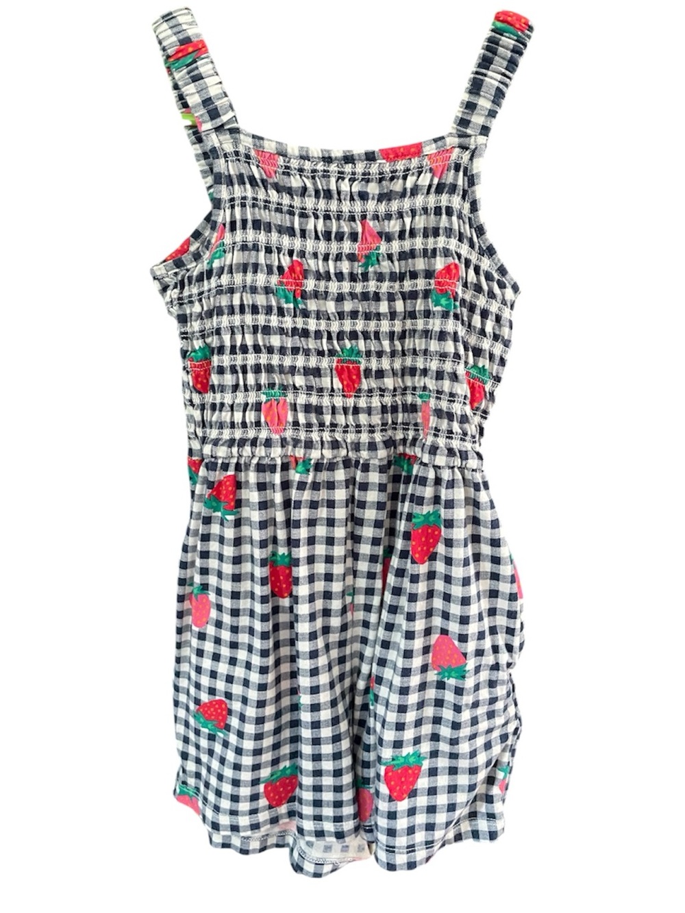Gingham Strawberry Smocked Romper